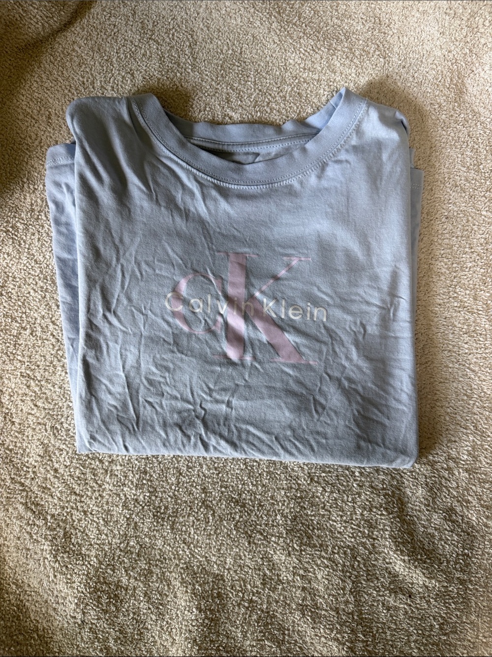 Calvin Klein Light Blue Tee with Pink Logo